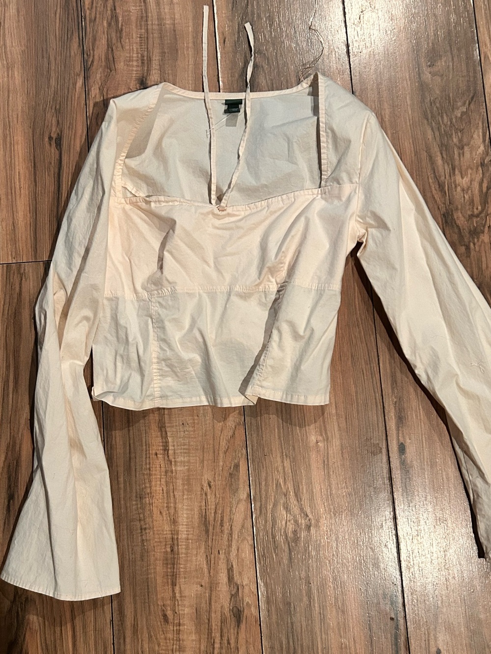 wild fable Cream Square-Neck Cropped Long-Sleeve Blouse with Tie
